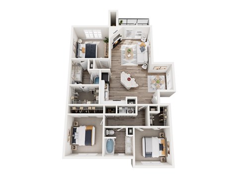 Floor plan for 3 beds, 2 baths, 1362 sqft